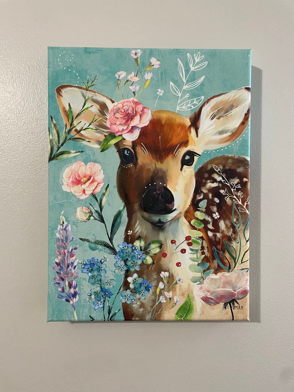 Art Zupola Deer Fawn Floral Canvas Print 3D Accent Wall Art Cottagecore Decor